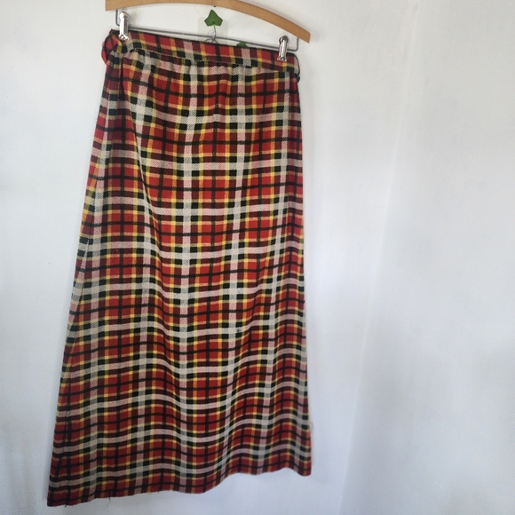 Vintage Wool Plaid A line Maxi Skirt with Belt Elastic Waist - Picture 5 of 9